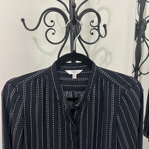 Q&A Black and White Casual Button Down Shirt with Pinstripes